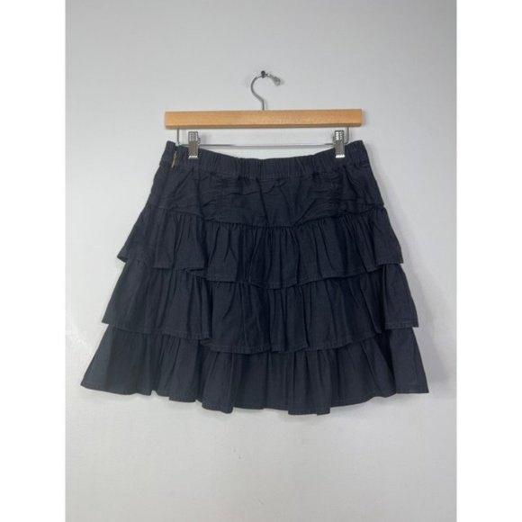 NWT Cleobella Kera Tiered Mini Skirt Pull On Elastic Waist Charcoal Black - Picture 7 of 8
